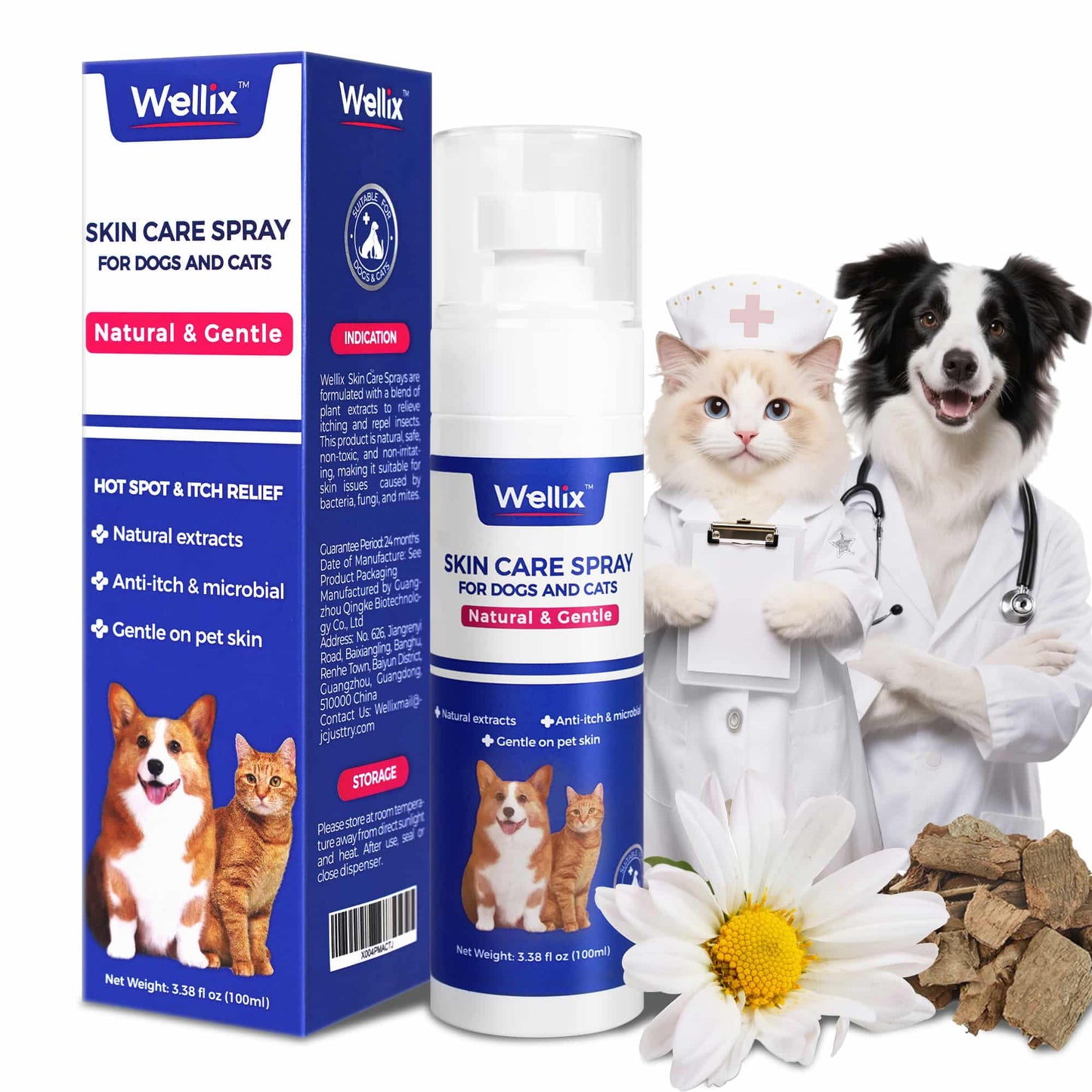Wellix Dog & Cat Hot Spot Spray – 80ml Plant-Based Formula for Itch & Redness Relief, Promotes Skin Comfort