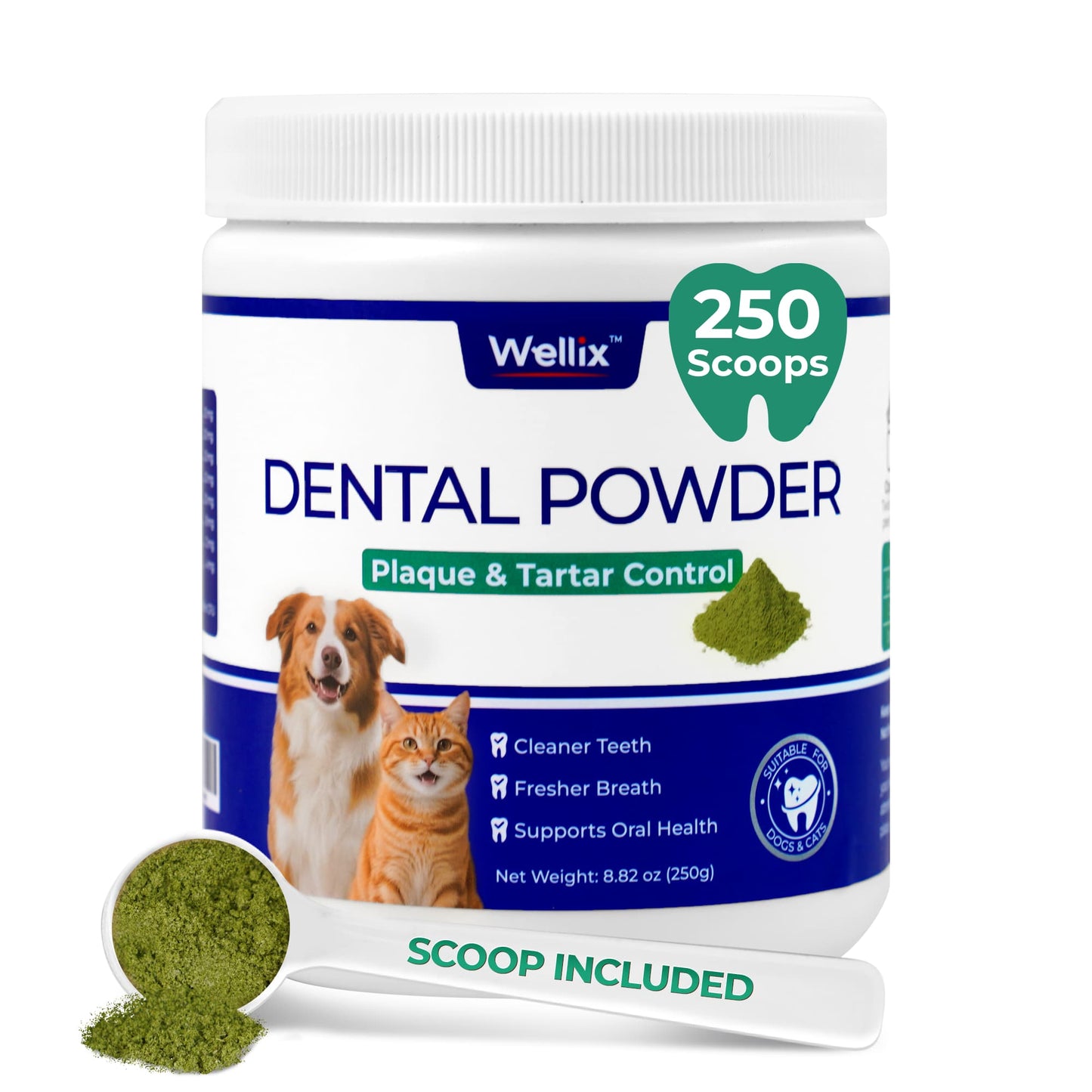 Wellix Dog & Cat Dental Powder – 8.82oz Teeth Cleaning Powder for Fresh Breath & Plaque Removal