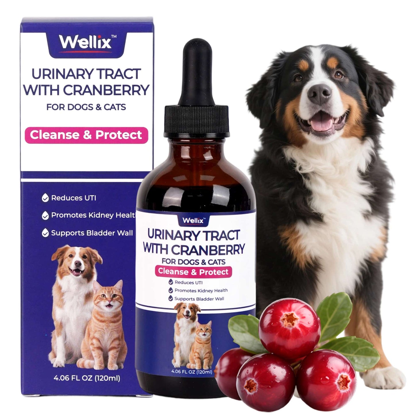 Wellix UrinaryTract Drops with Cranberry for Cats & Dogs – 4 oz Cranberry & D-Mannose for Urinary, Bladder & Kidney Health