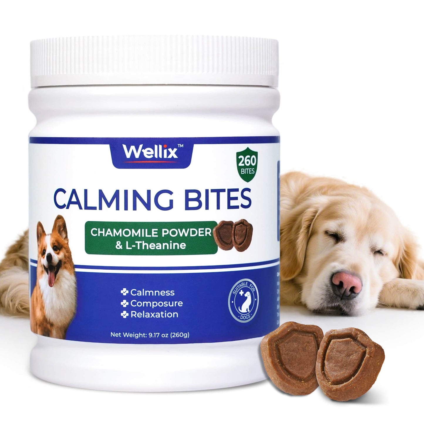 Wellix Calming Bites for Dogs – 260 Counts with Melatonin, L-Theanine & Valerian Root for Anxiety & Stress Relief, Puppies & Dogs