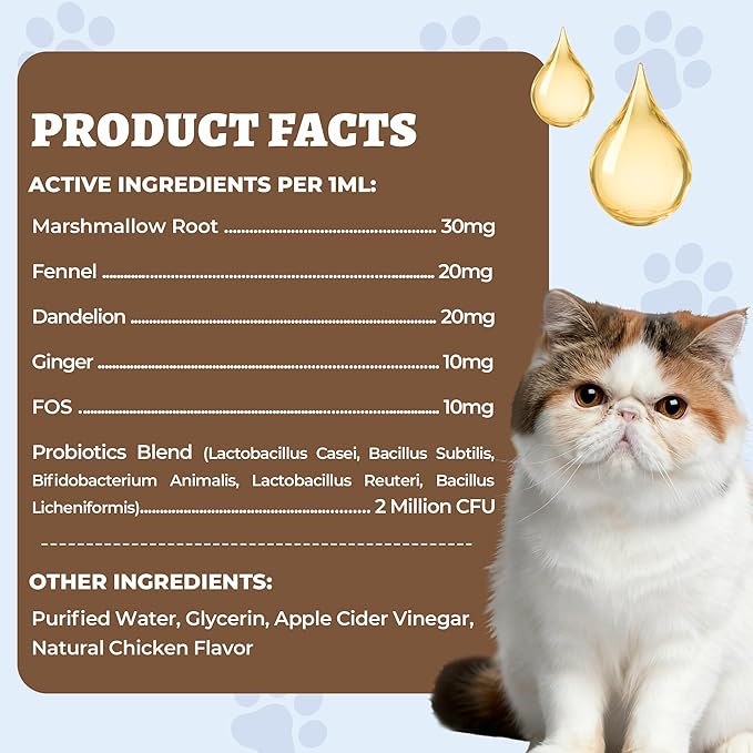 Wellix 4oz Cat & Dog Digestive Support Liquid, Stool Softener with Dandelion Root, Prebiotics & Probiotics, Chicken Flavor