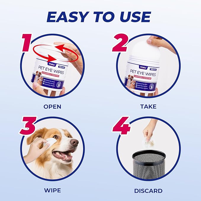 Toallitas para ojos de mascotas Wellix – 110 unidades para el cuidado de manchas de lágrimas, residuos y secreciones