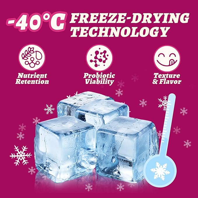 Wellix Freeze-Dried Tri-Berry Yogurt Cat & Dog Treats | Chicken Flavor with Probiotics | Digestive Health Food Topper 4.23oz