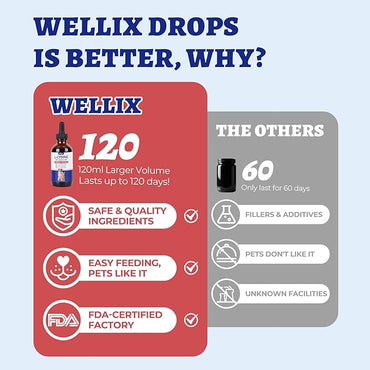 Wellix Gotas de L-Lisina para Perros y Gatos – 4 oz Sabor Pollo, Apoya el Bienestar Inmunológico y Respiratorio, Bienestar Ocular
