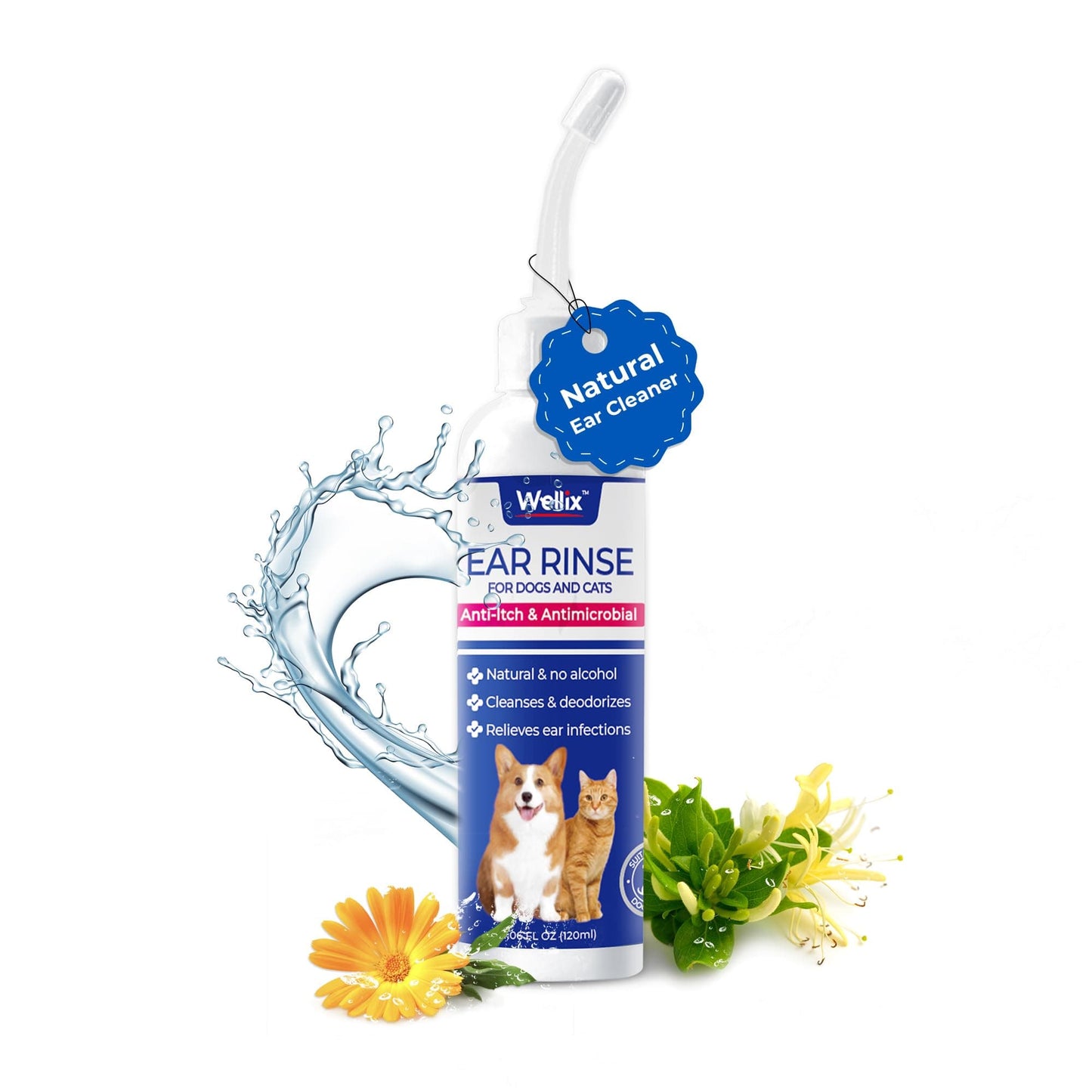 Wellix Ear Cleaner Drops for Dogs and Cats - Gentle Ear Wash for Itch Relief & Infection Treatment - Soothes Inflammation & Removes Wax and Odor - 120ml