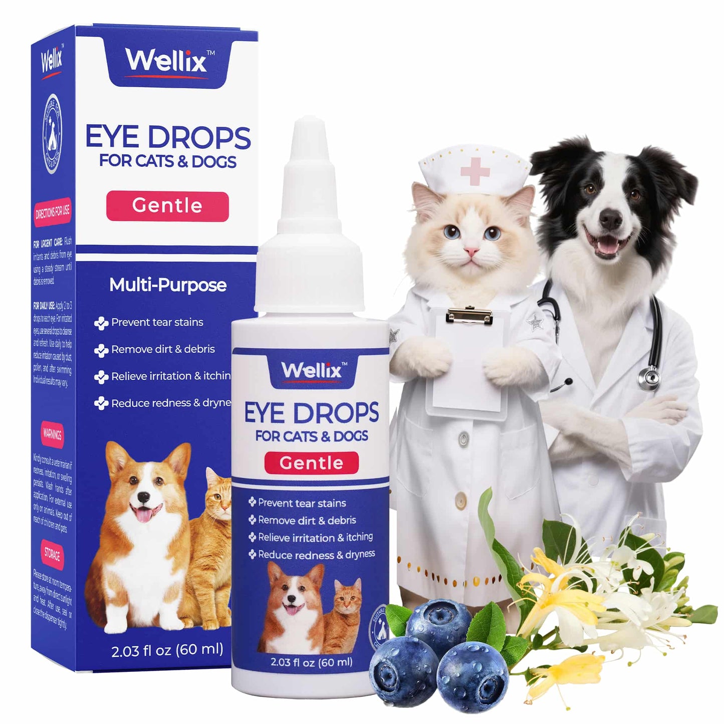 Wellix Pet Eye Drops – 60ml Blueberry Soothing Formula for Eye Allergy & Infection Treatment