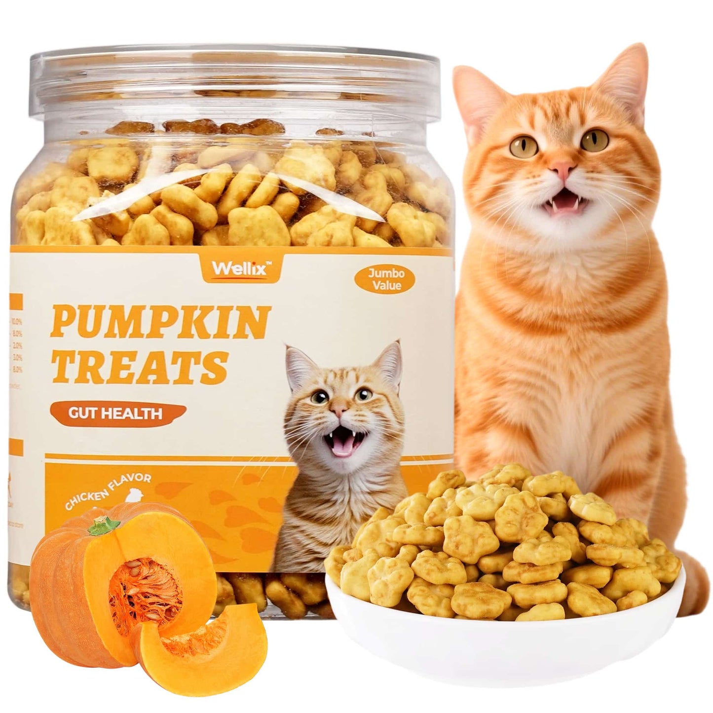 Wellix Pumpkin Treats for Cats – 13.5oz Pumpkin & Chicken Formula for Digestive Support & Constipation Relief (Low-Calorie for Sensitive Stomachs)