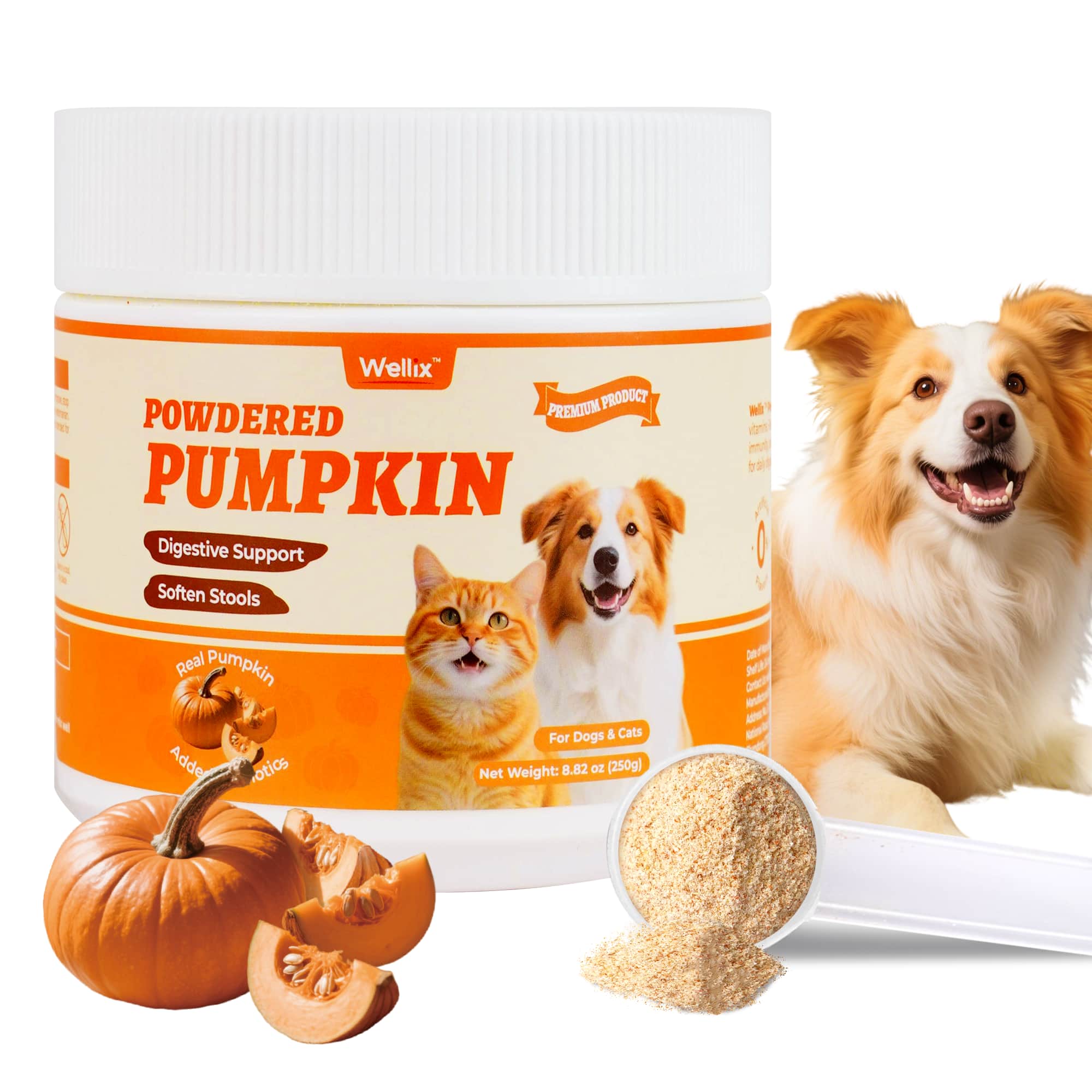 Wellix Pumpkin Powder for Dogs & Cats – Fiber Supplement for Digestive Health, Stool Firming & Gut Support