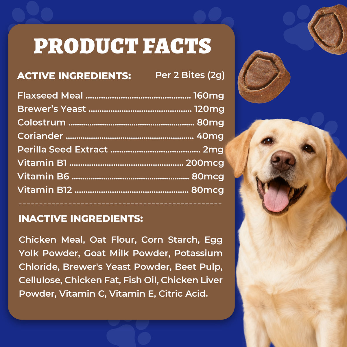 Wellix Flea & Tick Support Bites for Dogs, Flaxseed Meal & Coriander Soft Chews with Brewer’s Yeast, Colostrum & Perilla Seed Extract, Skin & Coat Support, 260 Bites, 9.17 oz