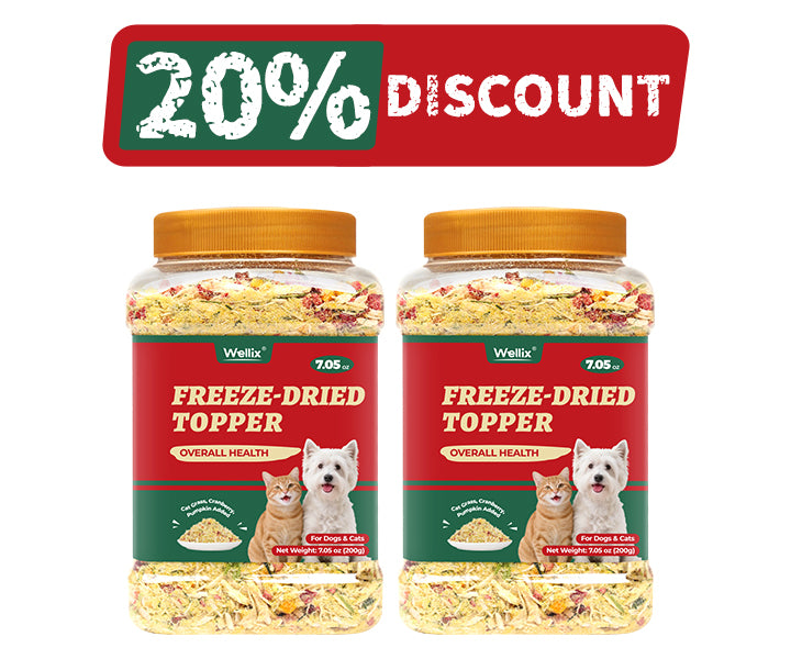 Wellix Cat Grass Topper for Cats & Dogs – 7.05oz Freeze-Dried Chicken, Egg Yolk & Cat Grass, Low-Calorie, Supports Hairball Control & Gut Health