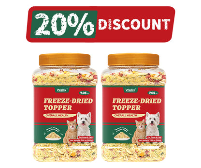 Wellix Cat Grass Topper for Cats & Dogs – 7.05oz Freeze-Dried Chicken, Egg Yolk & Cat Grass, Low-Calorie, Supports Hairball Control & Gut Health