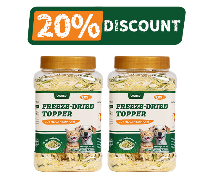 Wellix Cat Grass Topper for Cats & Dogs – 7.05oz Freeze-Dried Chicken, Egg Yolk & Cat Grass, Low-Calorie, Supports Hairball Control & Gut Health