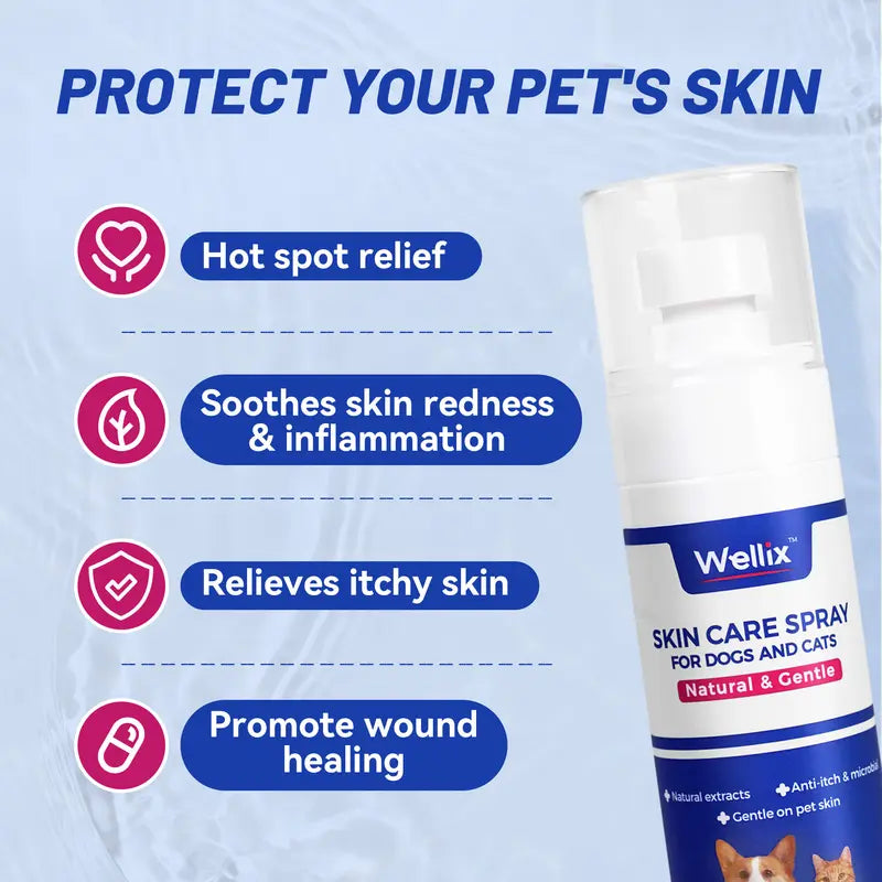 Wellix Spray para Puntos Calientes a Base de Plantas para Perros y Gatos, Cuidado para el Confort de la Piel, 80ml