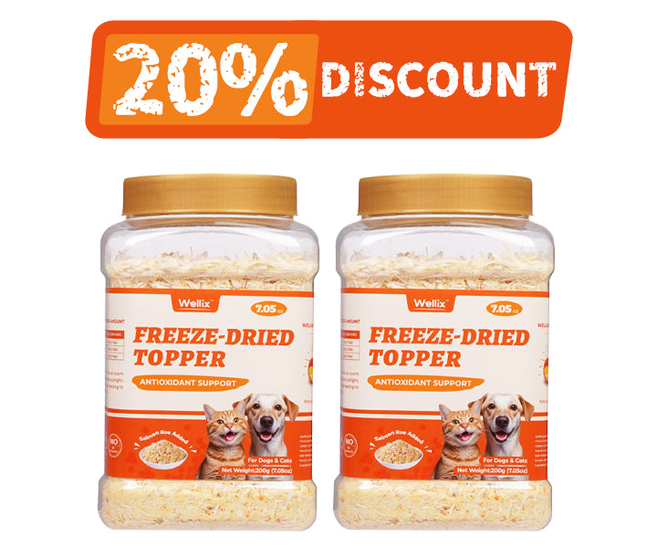 Wellix Cat Grass Topper for Cats & Dogs – 7.05oz Freeze-Dried Chicken, Egg Yolk & Cat Grass, Low-Calorie, Supports Hairball Control & Gut Health