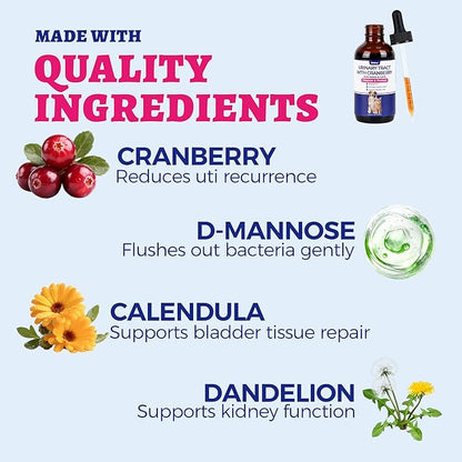 Wellix Urinary Tract Drops with Cranberry for Cats & Dogs, 4 oz, Cranberry & D-Mannose, Supports Urinary, Bladder & Kidney Health