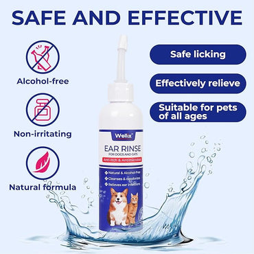 Limpiador de Oídos para Perros y Gatos Wellix 120ml – Lavado Suave para Oídos