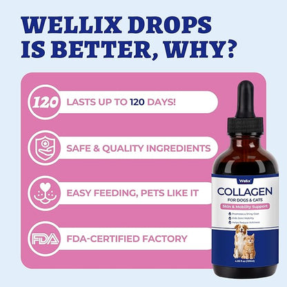 Colágeno Líquido Premium Grande de 118 ml para Perros y Gatos | Soporte para Piel y Pelaje, Defensa del Pelaje, Alivio de la Picazón, Suplemento para Caderas y Articulaciones | Gotas de Colágeno Alimentado con Pasto con Biotina, MSM, Vitamina C y E