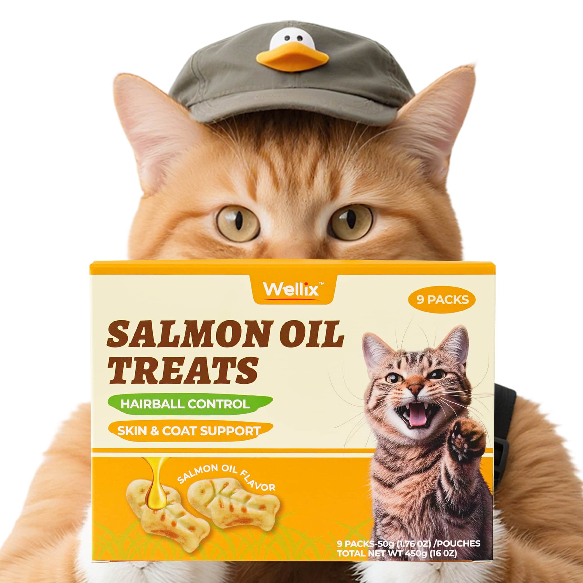 Wellix Cat Treats - Salmon Oil & Cat Grass Flavor Healthy Kitten Snacks for Joint Support & Healthy Skin - Indoor Cat Biscuits - 16oz/450g