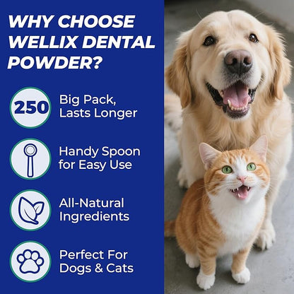 Wellix Dog & Cat Dental Powder – 8.82oz Teeth Care Powder for Fresh Breath & Plaque Support