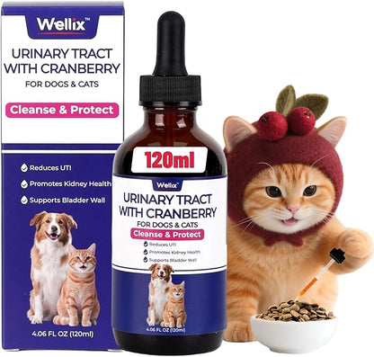 Wellix Urinary Tract Drops with Cranberry for Cats & Dogs, 4 oz, Cranberry & D-Mannose, Supports Urinary, Bladder & Kidney Health