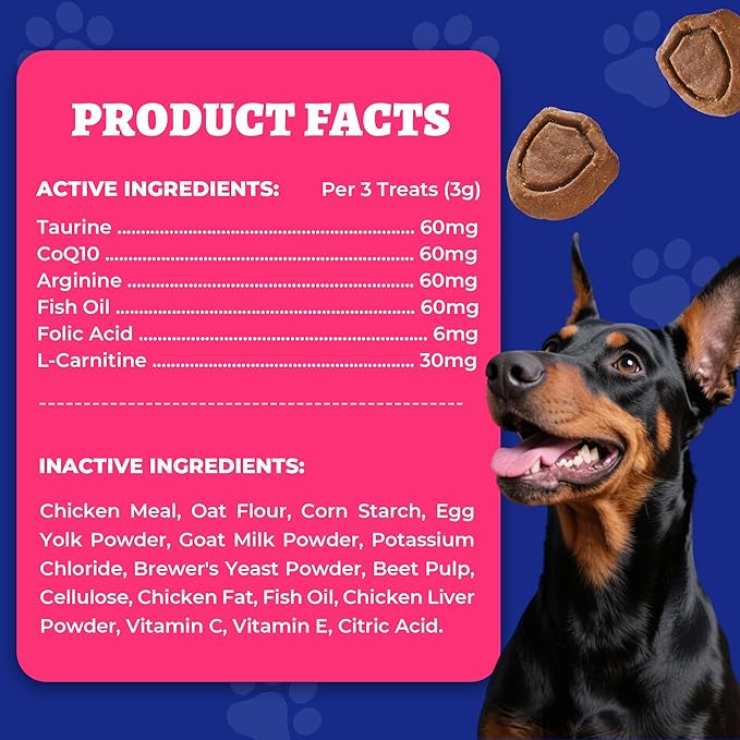 Wellix Cardio Bites para Perros, 260 Unidades | Masticables Suaves con CoQ10, Taurina, Aceite de Pescado y L-Carnitina | Apoyo Cardiovascular Diario