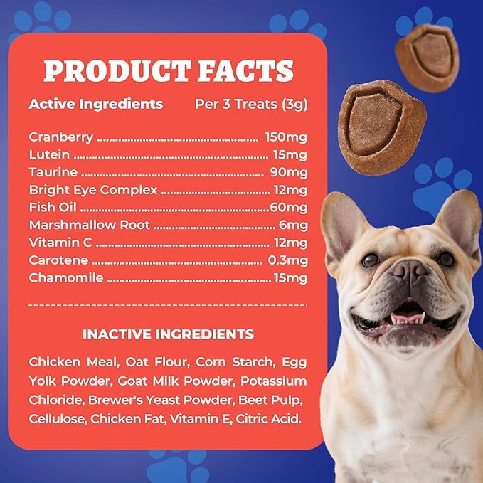 Masticables Wellix Dog Vision – 260 unidades con arándano rojo, luteína y taurina para el apoyo contra las manchas de lágrimas y la salud ocular