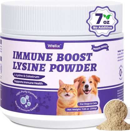 Wellix L-Lysine Powder for Cats & Dogs – Immune Support with Colostrum & Quercetin, 7.05 oz