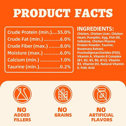 Wellix Chicken & Pumpkin Freeze-Dried Treats for Cats Dogs, Grain-Free Crunchy Food Topper Training Snacks, Digestive Gut Health Support