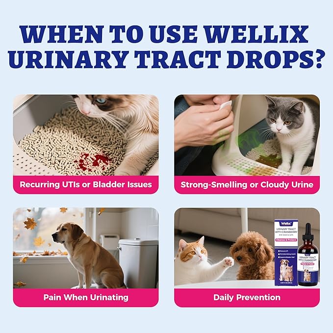 Wellix Urinary Tract Drops with Cranberry for Cats & Dogs, 4 oz, Cranberry & D-Mannose, Supports Urinary, Bladder & Kidney Health