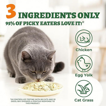 Wellix Cat Grass Topper for Cats & Dogs – 7.05oz Freeze-Dried Chicken, Egg Yolk & Cat Grass, Low-Calorie, Supports Hairball Control & Gut Health