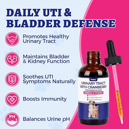 Wellix Urinary Tract Drops with Cranberry for Cats & Dogs, 4 oz, Cranberry & D-Mannose, Supports Urinary, Bladder & Kidney Health