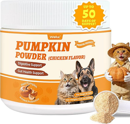 Wellix Calabaza en Polvo para Perros y Gatos – Suplemento de Fibra para el Bienestar Digestivo, el Soporte Intestinal y la Salud Intestinal