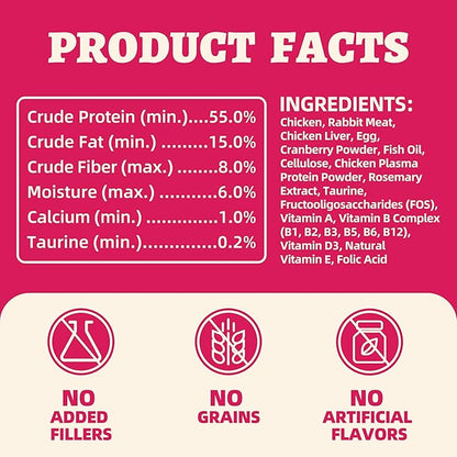 Wellix Rabbit & Cranberry Freeze-Dried Treats for Cats & Dogs | Hypoallergenic Grain-Free Recipe 3.5 oz