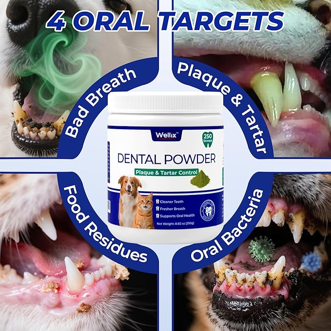 Wellix Dog & Cat Dental Powder – 8.82oz Teeth Care Powder for Fresh Br
