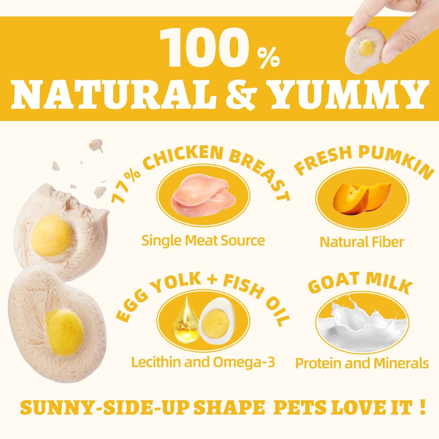 Wellix SunnyBites Freeze Dried Chicken Treats for Dogs and Cats - Healthy Egg & Chicken Snacks for Training - Supports Immunity & Gut Health - 3.5oz