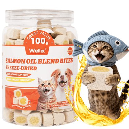 Wellix Salmon Oil Freeze Dried Treats for Cats&Dogs  Crunchy Healthy Treats Chicken&Fish Oil Flavor Freeze dried Cat Treats 3.53oz
