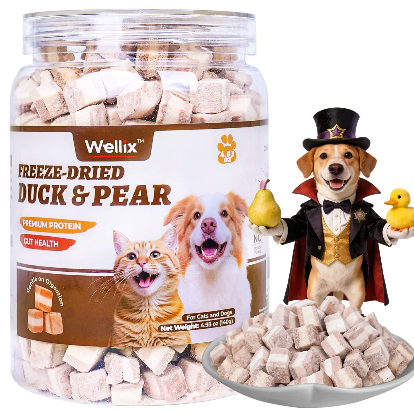Wellix Freeze Dried Cat Treats Duck&Pear Treats for Cats&Small Dogs  Natural Freeze Dried Kittens Training Snacks 4.93oz