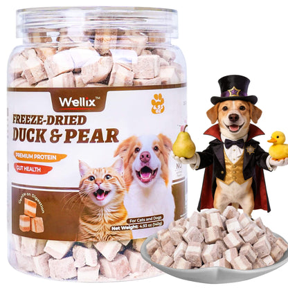 Wellix Freeze Dried Cat Treats Duck&Pear Treats for Cats&Small Dogs  Natural Freeze Dried Kittens Training Snacks 4.93oz