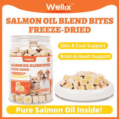 Wellix Salmon Oil Freeze Dried Treats for Cats&Dogs  Crunchy Healthy Treats Chicken&Fish Oil Flavor Freeze dried Cat Treats 3.53oz