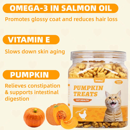 Wellix Pumpkin Treats for Cats – 13.5oz Pumpkin & Chicken Formula for Digestive Support & Constipation Relief (Low-Calorie for Sensitive Stomachs)
